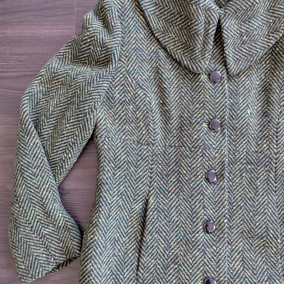 NWT Grace Elements Women's Green Herringbone Tweed Wool-blend coat Size 12 - Picture 13 of 16
